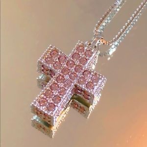 Swarovski Silver Cross necklace w/ Rose Quartz